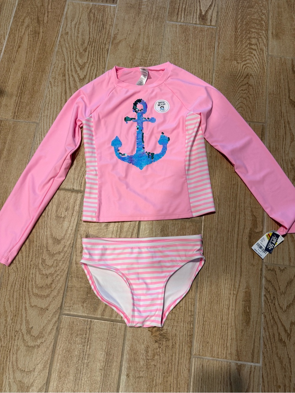 OshKosh B'gosh Pink Long-Sleeve Anchor Rash Guard Set
